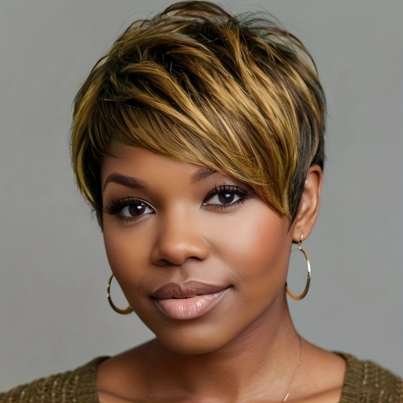 TEMU Nicelatus Short Brown Wigs With Mixed Blonde Bangs Synthetic Wigs For Women Short Hair Wigs For Halloween, Christmas Party, Music Festivals