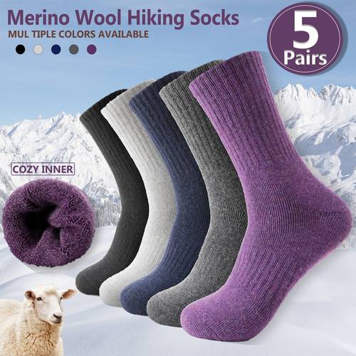 5 Paires Chaussettes Thermiques Femme Laine Et Coton - Taille 37-42 - Chaussettes D'hiver Chaudes Motifs