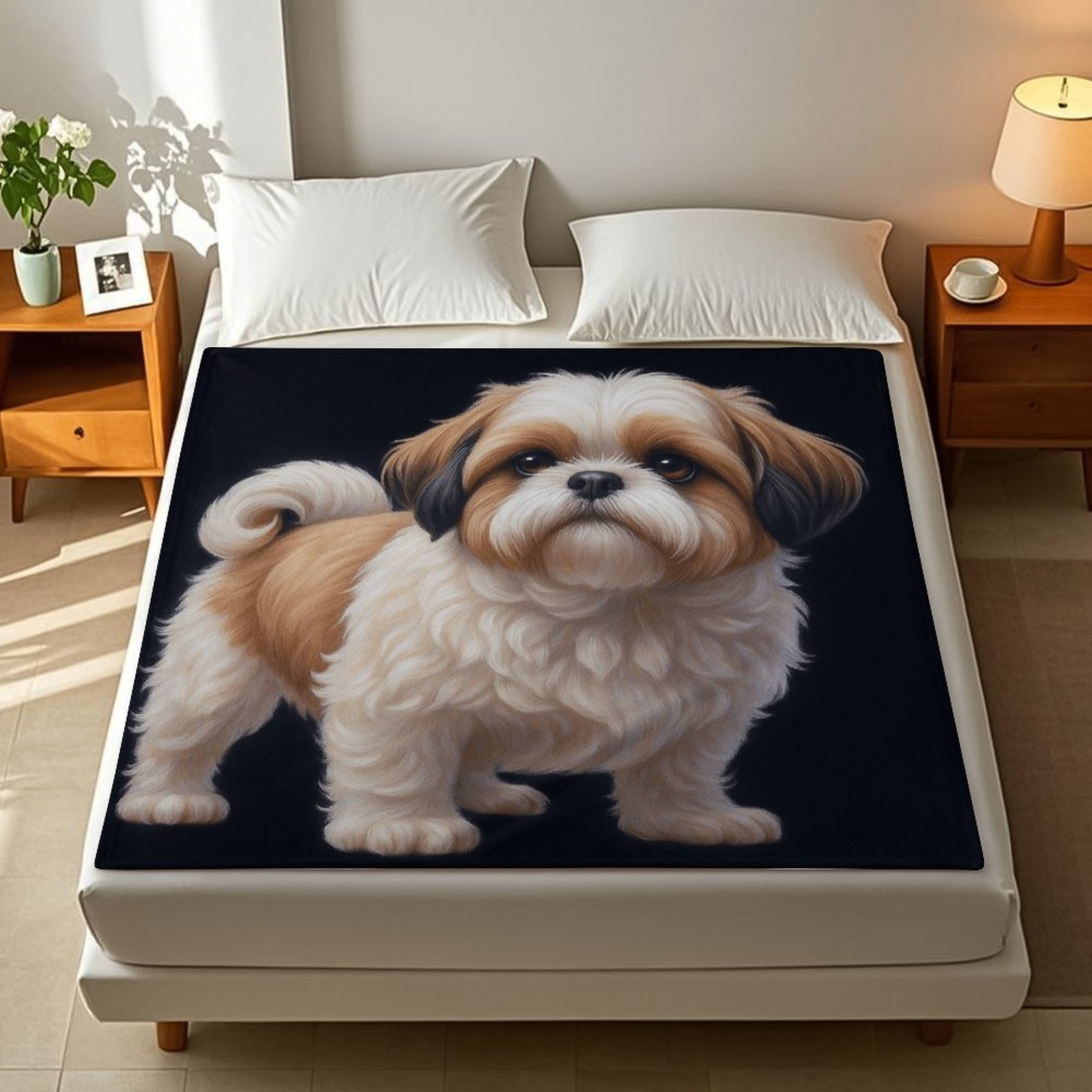 TEMU Shih Tzu Dog Designed Blanket Flannel Fleece Blanket, Trendy High-quality Bed Blanket Throw Blanket Soft Cozy Warm Decorative Throw Blankets For