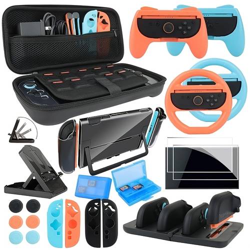 23 in 1 compatible for switch 2 accessories bundle with charging dock screen protectors full bundle suitable for switch console case steering wheel joycon grips dockable cover carrying case for system