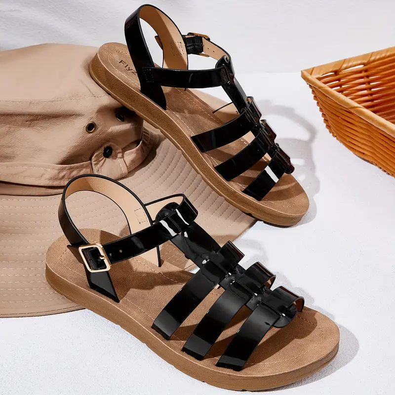 1 pair womens stylish flat sandals comfortable durable and versatile for beach summer and casual wear with closure open toe design and synthetic cover upper and sole Product details 0