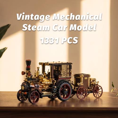 item picture 1331pcs retro steam car building block set gorgeous european style non electric static version desktop decoration ornament of particles assembly compatible with universal particles educational building block model holiday gift