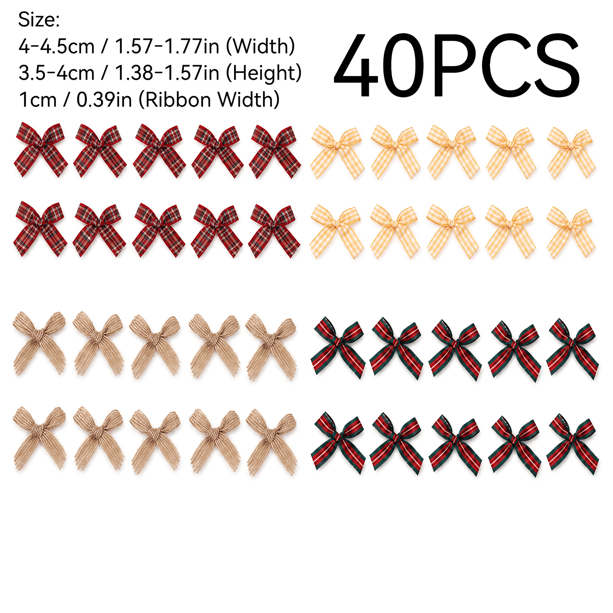 TEMU 40pcs Mixed Checkered Fabric Bows, Multi-patterned And Color-. Suitable For Inner Clothing Additions, Gift Box Packaging, Handmade Materials,