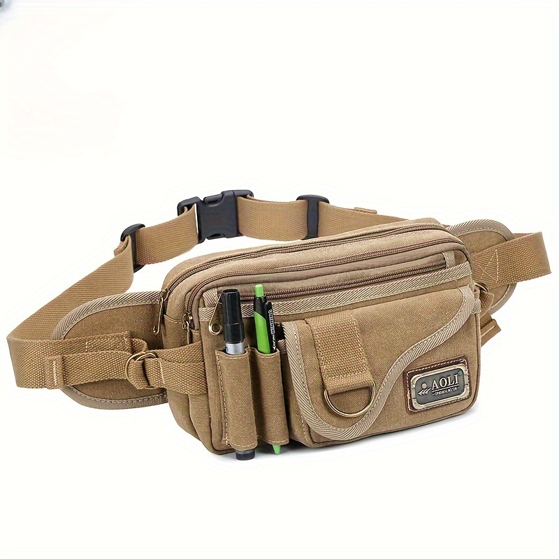 

1pc Solid Color Canvas Waist Bag, Outdoor Men And Women Waist Bag, Running Chest Bag, Casual Large Capacity Waterproof Wear-resistant Multi-functional Business Bag