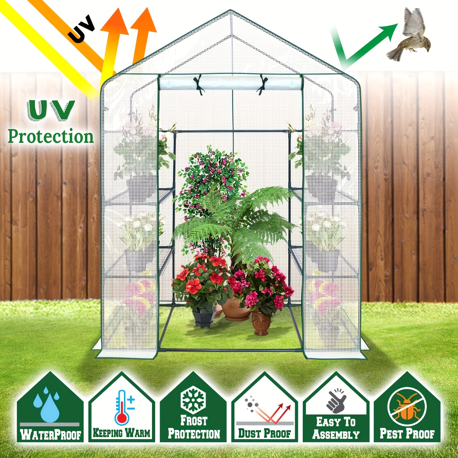 

Outdoor Mini Greenhouse, Mini Walking Greenhouse Inside The Greenhouse, With A Zippered Entrance Door That Can Be Rolled Up, Portable Greenhouse With Frame And Cover.