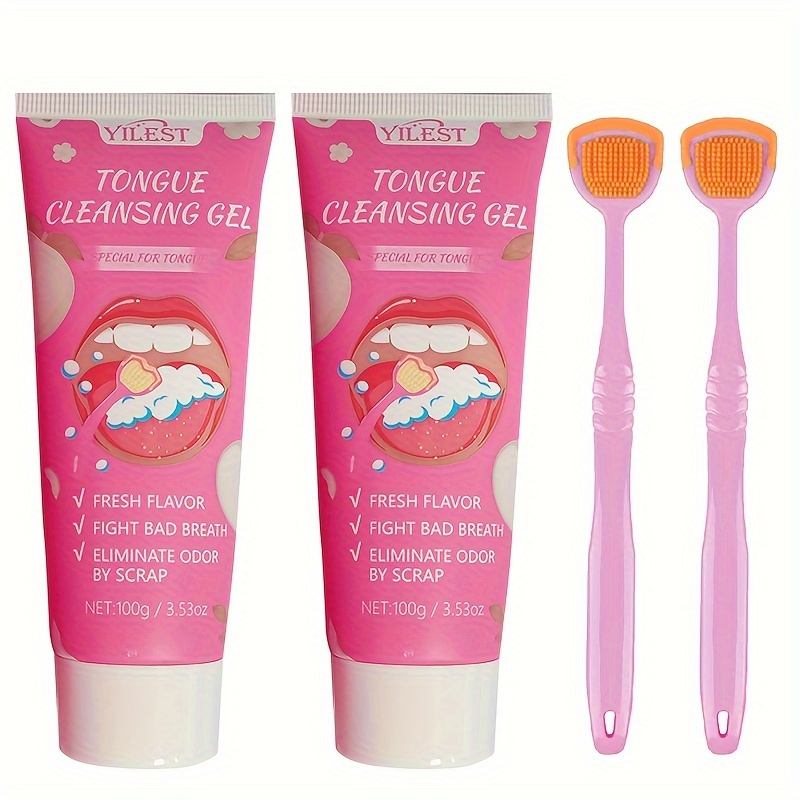 

Travel Tongue Cleaner Set, With Gum Cleaning Gel Soft Silicone Tongue Brush, Oral , Comfortable Grip, Adult Size (2 Boxes)