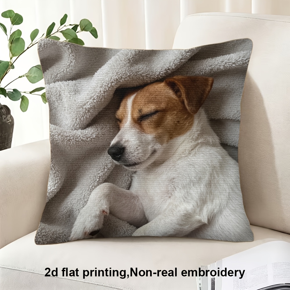 TEMU 1pc Pillowcase, Sleep Terrier Design Cushion Cover, Soft Comfortable Polyester Short Plush Fabric, Single-sided Print, Options: 18x18 Inches