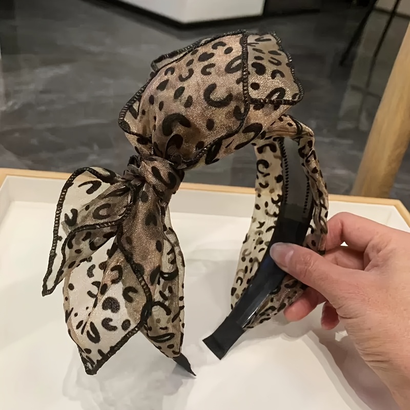 TEMU Women's Headband With Teeth, Non-slip, French Leopard Print Headband, Korean Version, Retro Wide-brimmed Mesh Knot Headband, Headwear, Hair