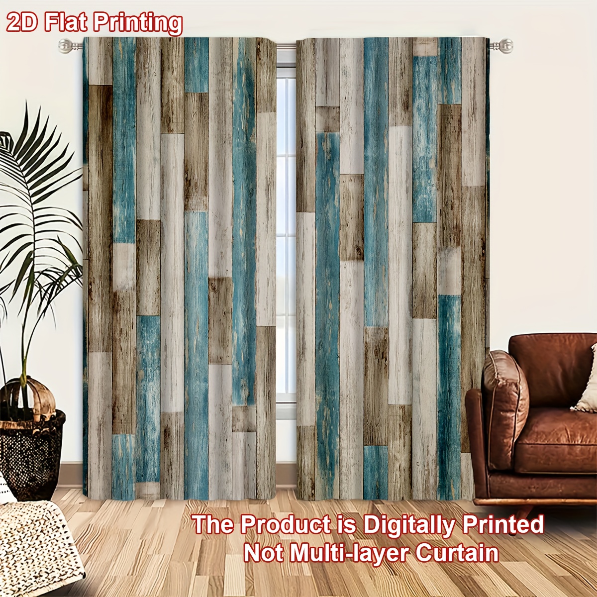 TEMU 2d Flat, 2pcs/set 2d Flat Printing Nordic Style Minimalist Wooden Board Pattern Door Curtains, Light And Feel, For Cozy Bedroom, Chic Office,