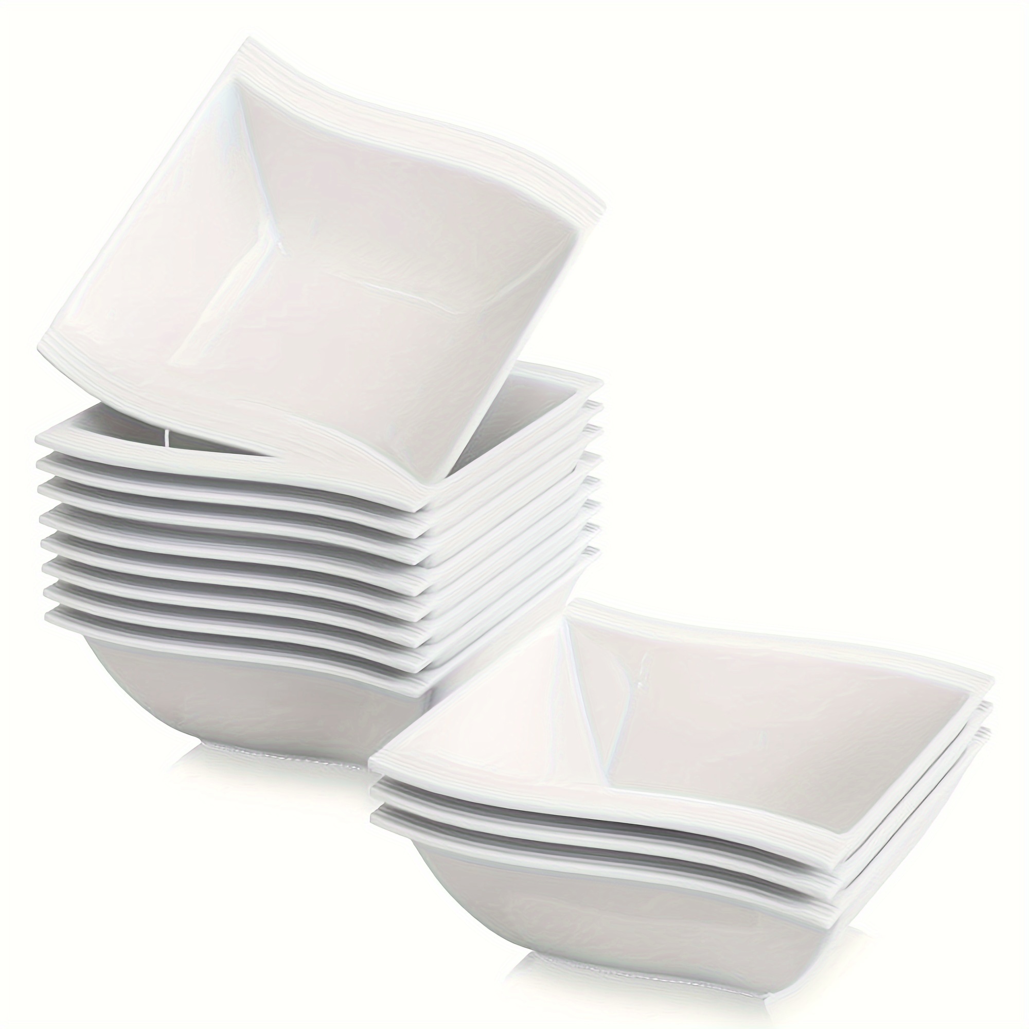 E-shop 12-teiliges Set Schüsseln aus Porzellan, cremeweiß, Müslischale, Reisschale, Snackschale, Dessertschale für Salat, Suppen, Ramen, Obst