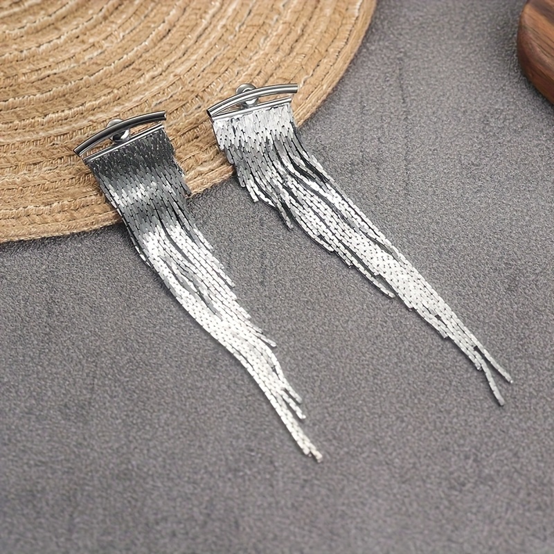Sparkle Gunmetal Irregular Tassel Drop Earrings