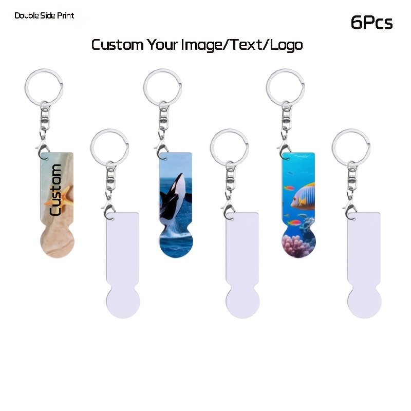 TEMU 6pcs Personalized Custom Shopping Cart Coin Keychain Aluminum Alloy Board Ring Key Chain Diy Photo Text Logo Personalized Metal Alloy Key Decor