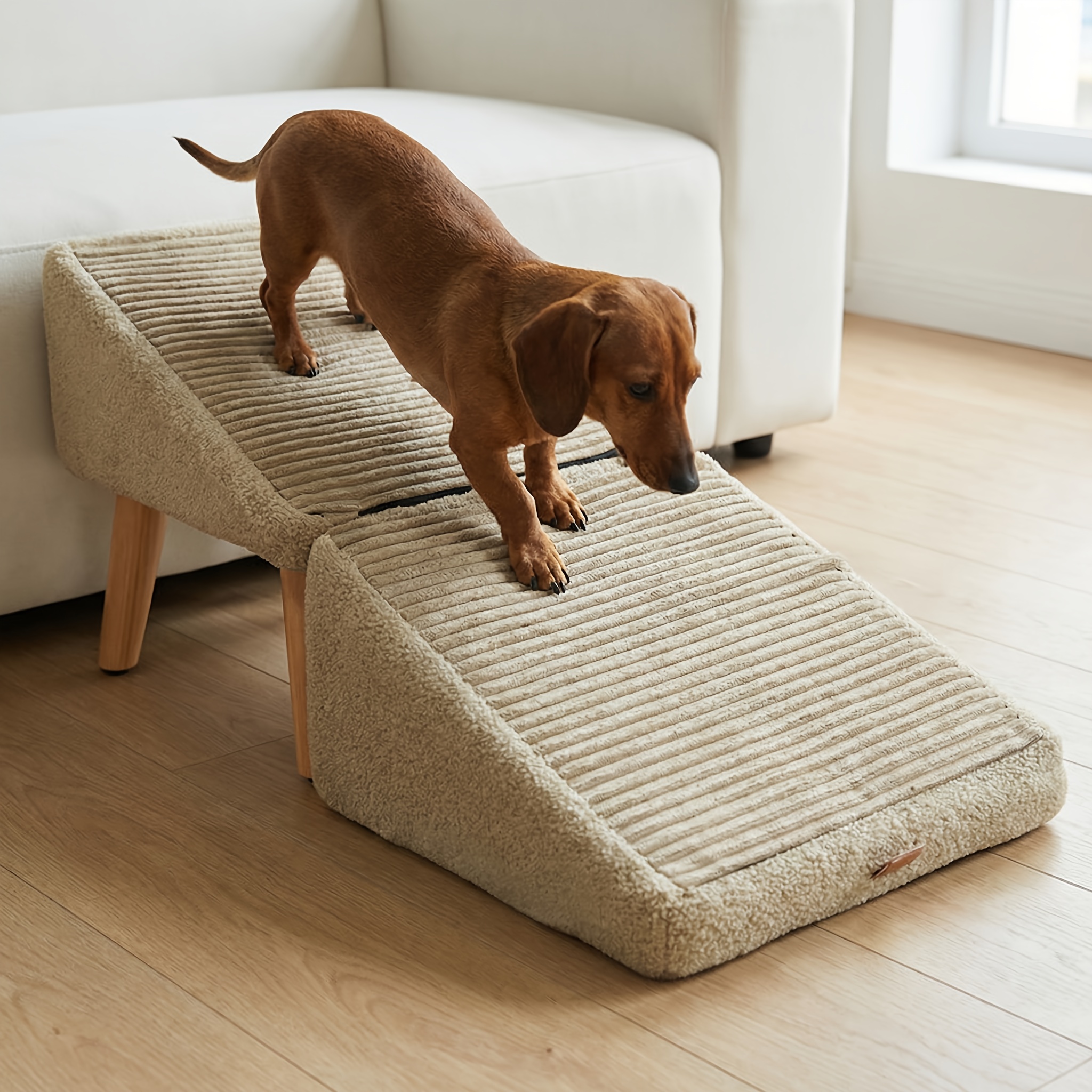 pet stairs dog steps for climbing suitable for small dogs senior dogs cats   access to beds and sofas non slip and stable with joint protection foldable split style wooden footstool