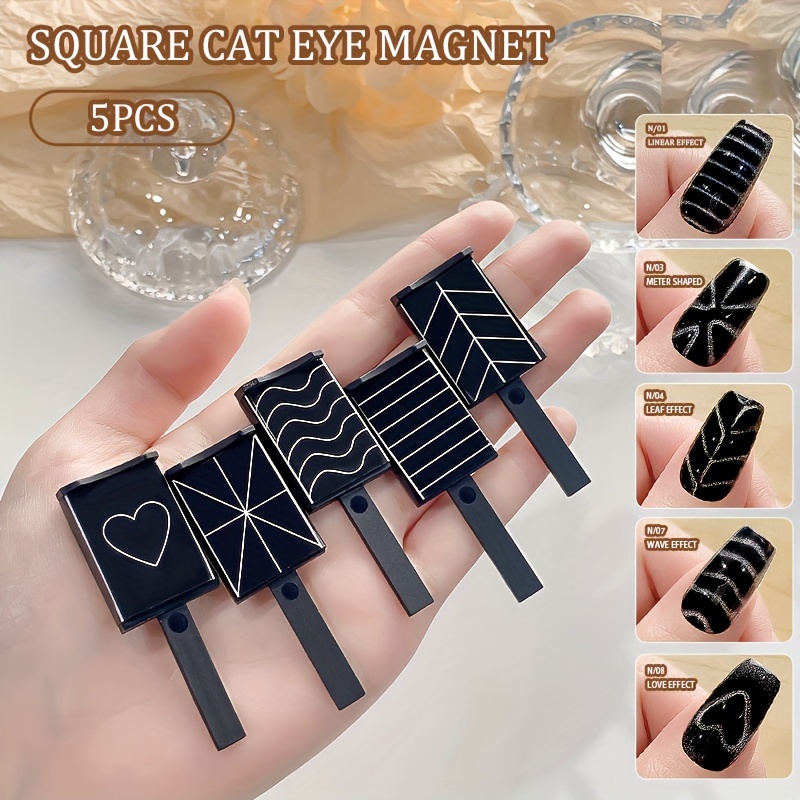 

5-piece Nail Magnet Set For Cat Eye Gel Polish, Professional Salon Quality Tools With Strong Magnetic Attraction, Heart & Wave Shaping Design, Alcohol-free Accessories Kit For Quick And Easy Nail Art.