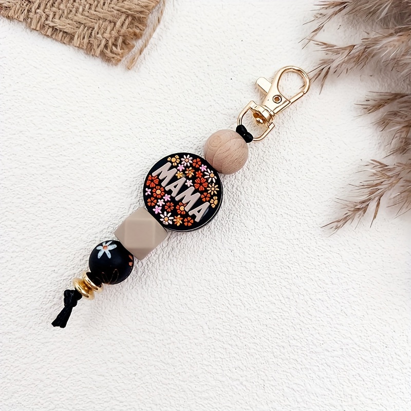 Image of A Beautiful "flower Sea Mama" Silicone Beaded Keychain, Bag Accessory, Anti-loss Key Holder, Mother's Day Gift