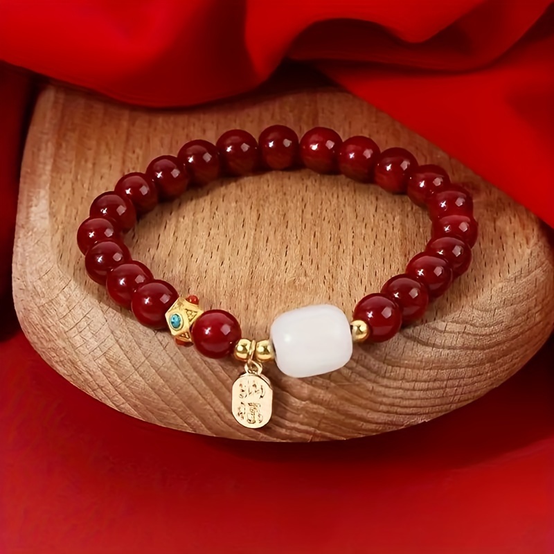 

1pc Nouveau Bracelet de Main Rouge Chinois, , Bracelet de Perles Nafu, Style Ancien, Pendentif et Bracelet de Fu