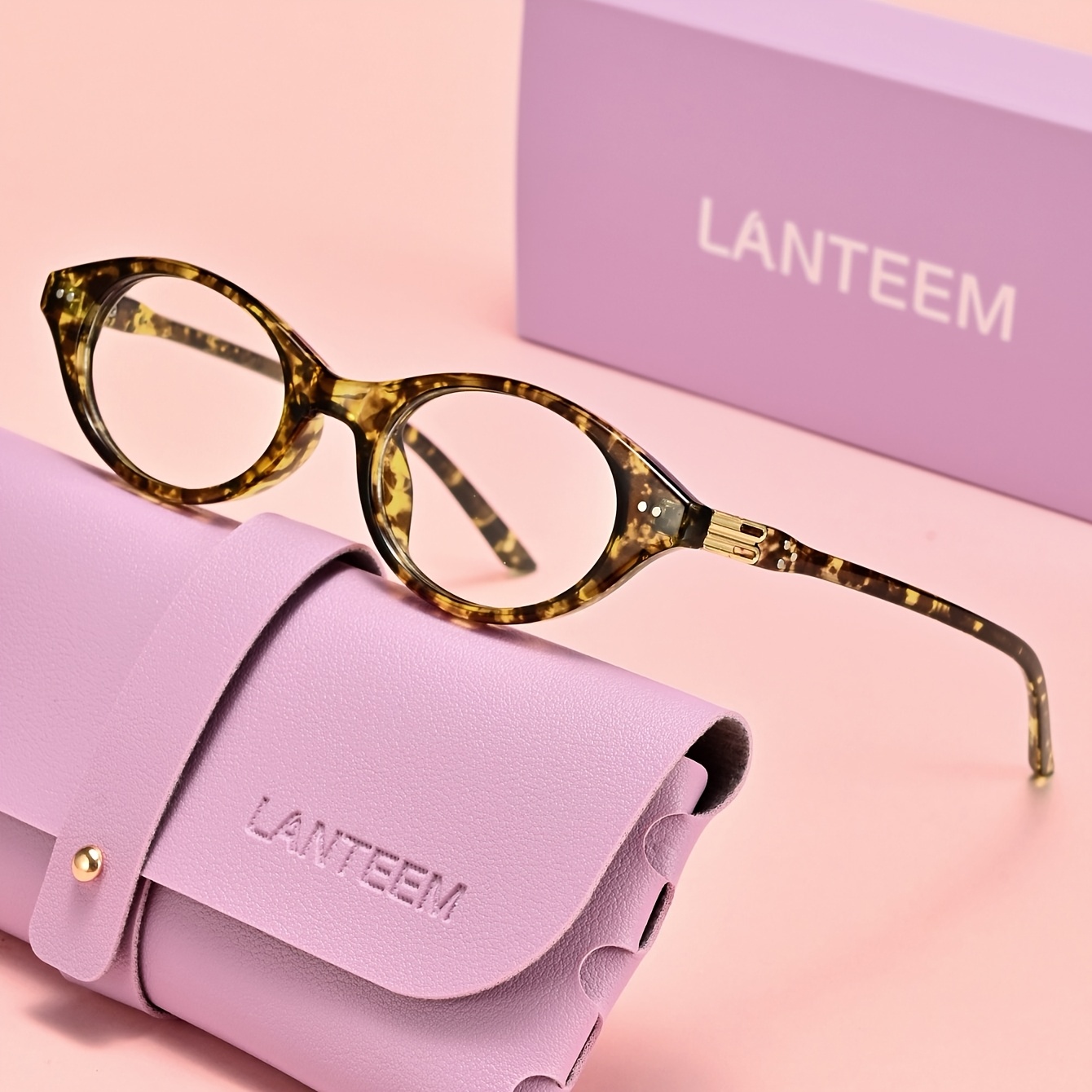 TEMU Lanteem (complimentary Glasses Case And Outer Box) 1 Pair Of High-quality Small Frame Lady Flat Lens High-quality Material Classic Suitable For