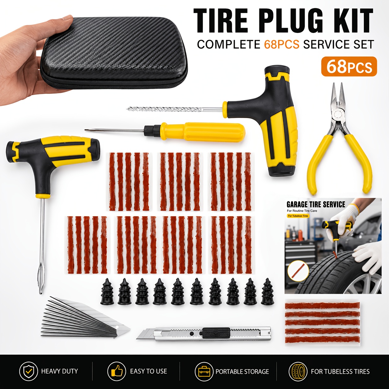 TEMU 52/68pcs Car Motorcycle Tire Repair Kit Tire Repair Kit Automotive Tire Emergency Repair Kit For And Recovery Puncture Plug Tool