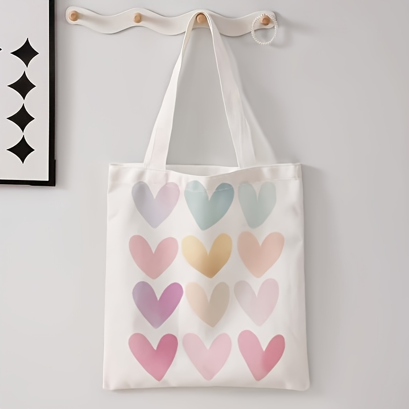 Stylish Cartoon Heart Pattern Tote Bag, A Reusable Shoulder Shopping Bag, A Versatile Handbag, And A Casual Backpack.