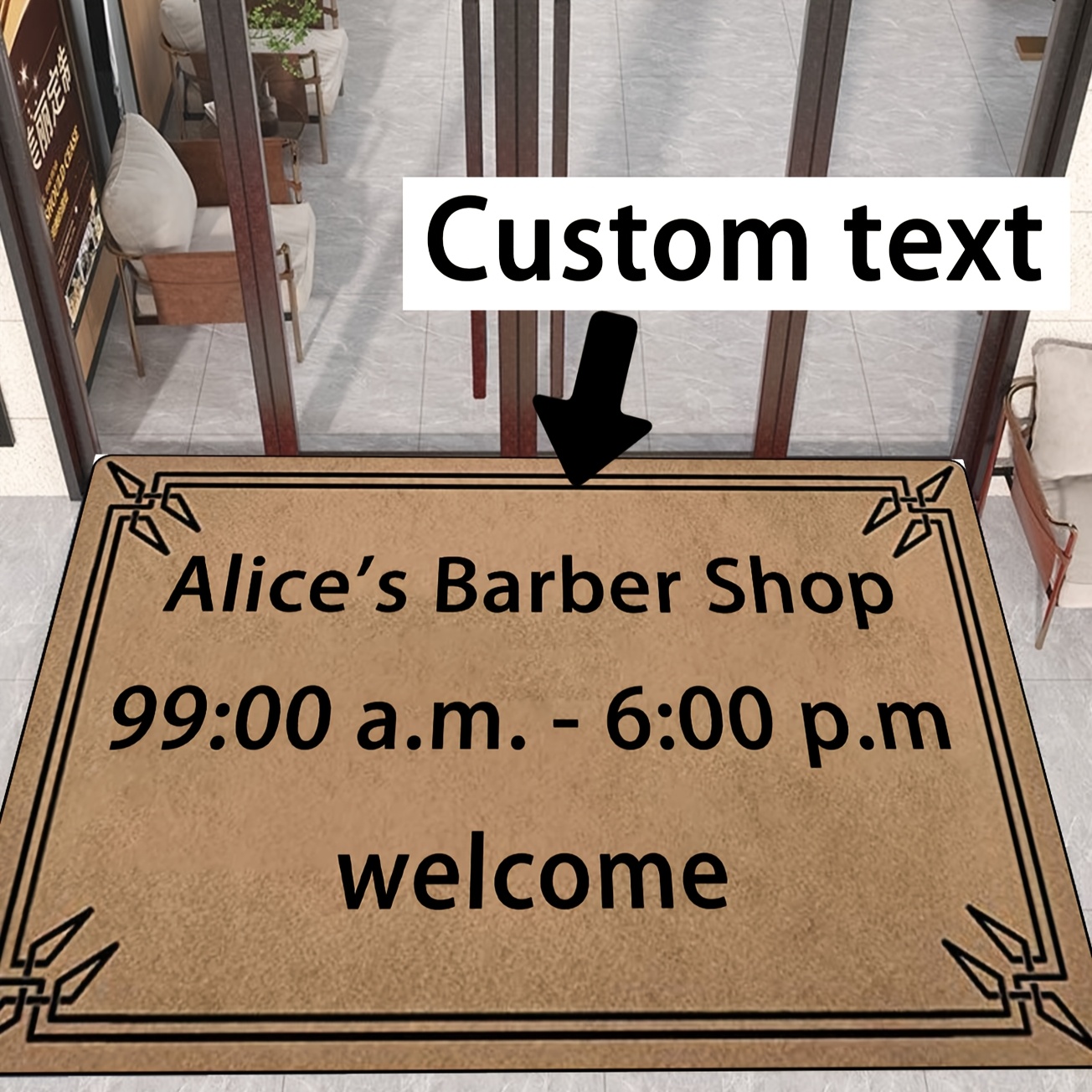 

1pc Customizable Welcome Doormat, Wood Grain Texture, Business & Home Entrance Mat, Company Door Rug, Personalized Text, , Non-slip Bottom, 100% Polyester Fiber, Only