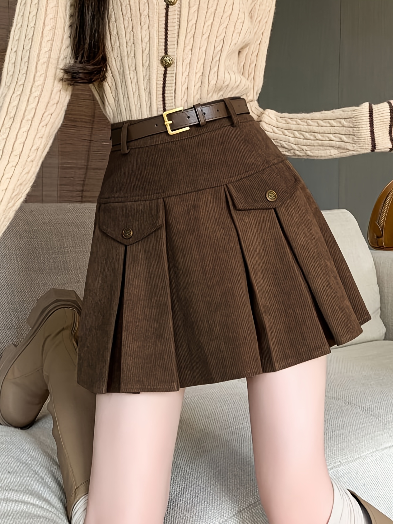 Women's Corduroy A-Line Skirt Short Dress - High Waist Solid Color Fall  Winter Outfits, Elegant Casual to Dressy Short Length Skirt, Machine  Washable Corduroy Dress