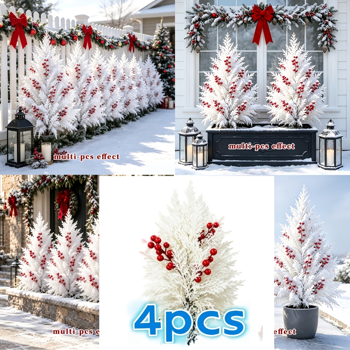 TEMU 4pcs Set Of Premium Artificial Christmas Branches With Red Berries, Suitable For Indoor/outdoor Christmas Decorations, Christmas Ornaments,