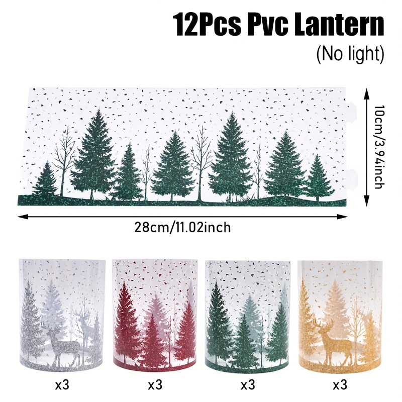 TEMU 12pcs, Christmas Plastic Transparent Lampshade (without Lights), Christmas Tree Reindeer Candle Lantern Decoration, Merry Christmas Party