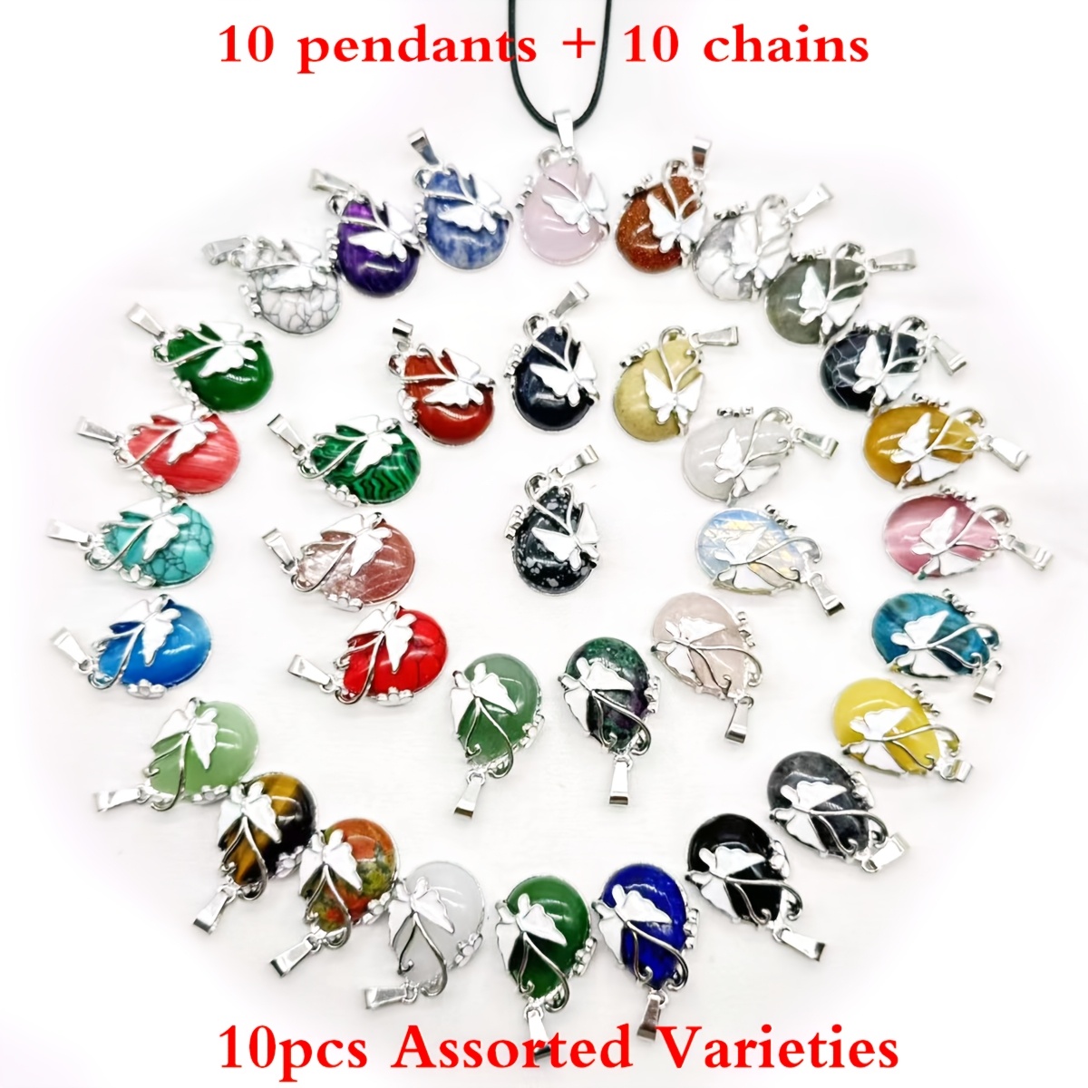 TEMU 10pcs Set Of Random Colors, Natural Stone Half-set Teardrop Pendants For Making Necklaces, Suitable For Holiday Gifting And Daily Wear