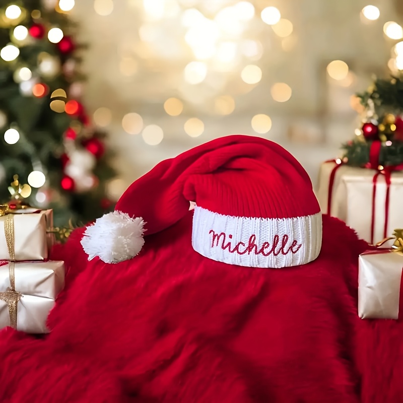 TEMU Personalized Custom Hat, Christmas Hat, Santa Knit Hat, Embroidered Hat, Handmade Hat, Headband, Handmade Material Bag, Holiday Party Additions,