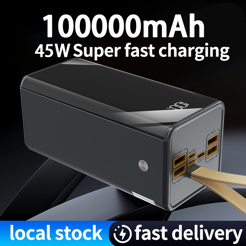 100000mah high capacity power bank fast usb charging outdoor emergency battery pack multiple output ports   display camping light outdoor battery pack suitable for iphone     devices a gift for friends