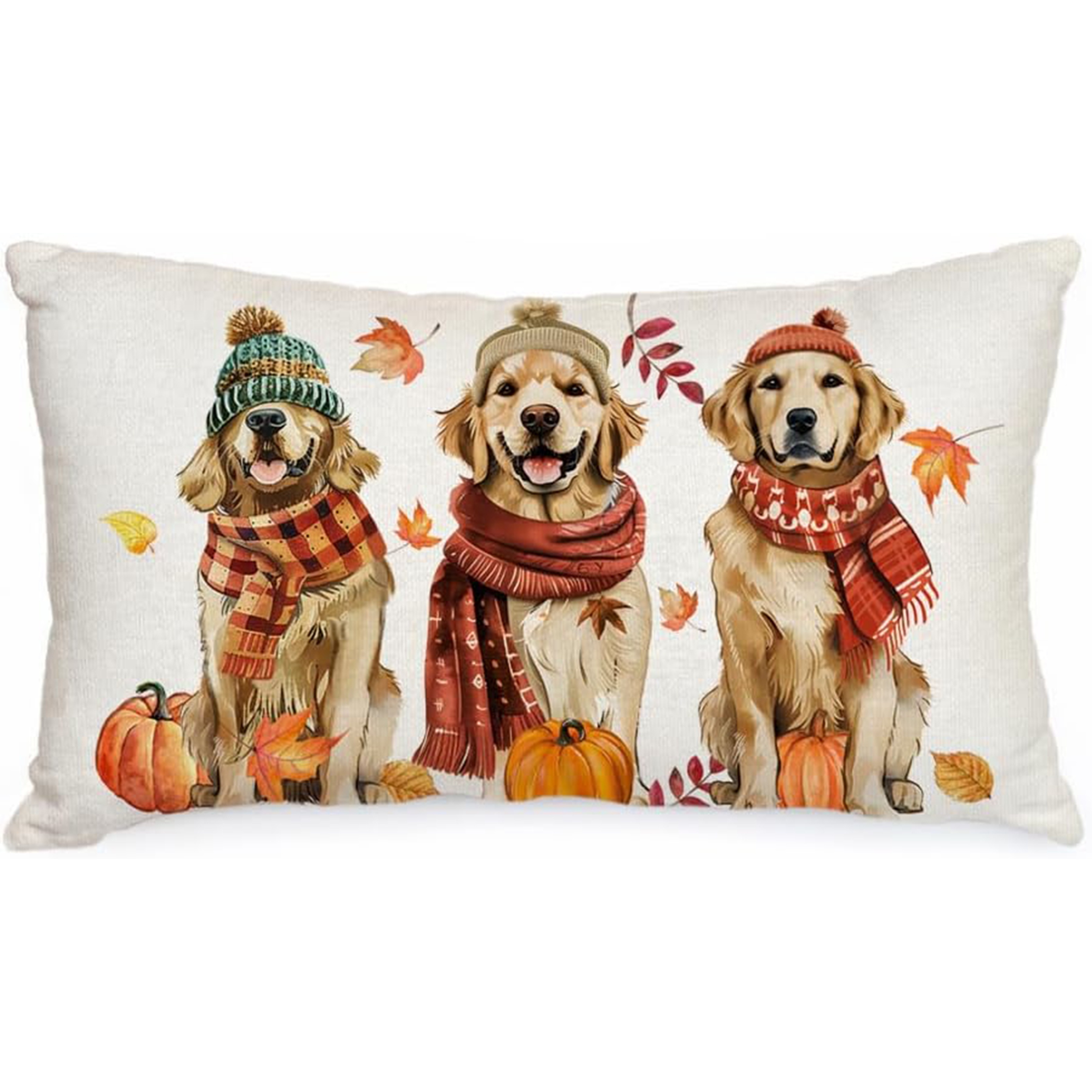 Image of 1pc, Fall Pillow Cover Dogs Pumpkins Decor Autumn Seasonal Pillowcase Thanksgiving Decorations For Home Sofa Couch12x20inch (single Side, No Pillow Core)