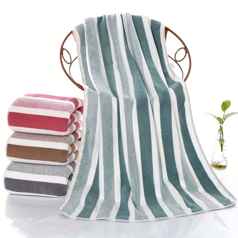 4pcs striped bath towel set absorbent quick drying showering towel super soft skin friendly bathing towel for home bathroom ideal bathroom supplies   details 2