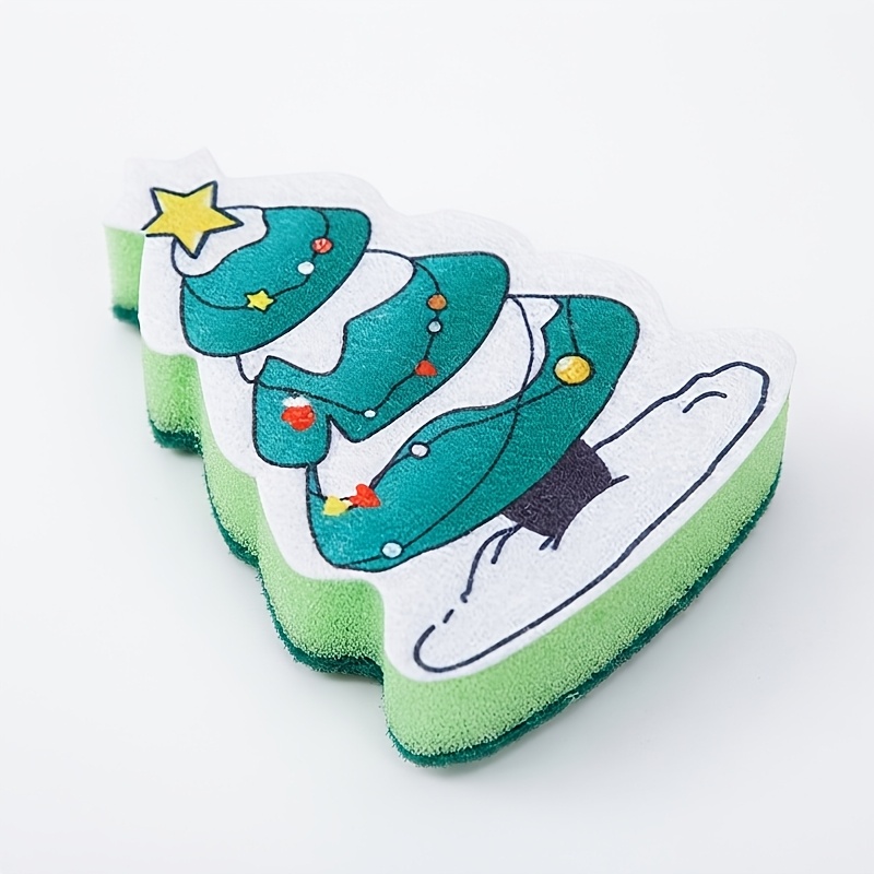 TEMU 4pcs Christmas Tree Shaped Kitchen Cleaning Sponges, Thickened Dishcloths, Strong Degreasing And Non-scratching, Suitable For Tableware, Pots,