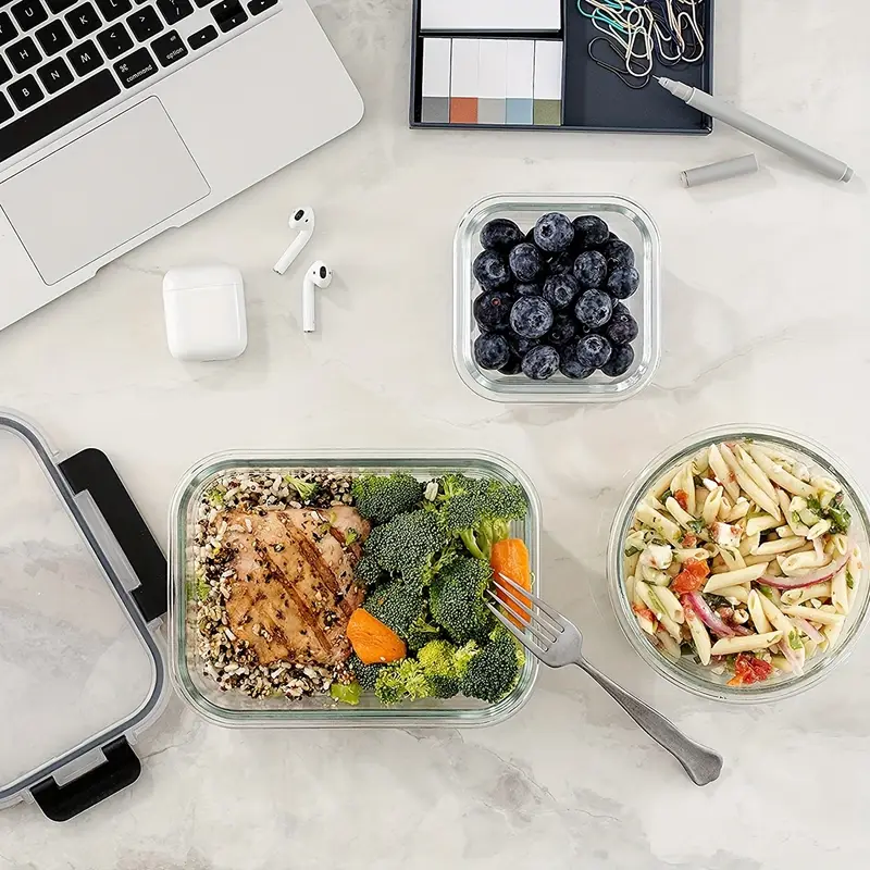 24pcs glass 12 glass bowls 12 black sealed lids high borosilicate sealed lid food storage container glass reusable suitable for food storage in microwave oven refrigerator dishwasher and camping Product details 2