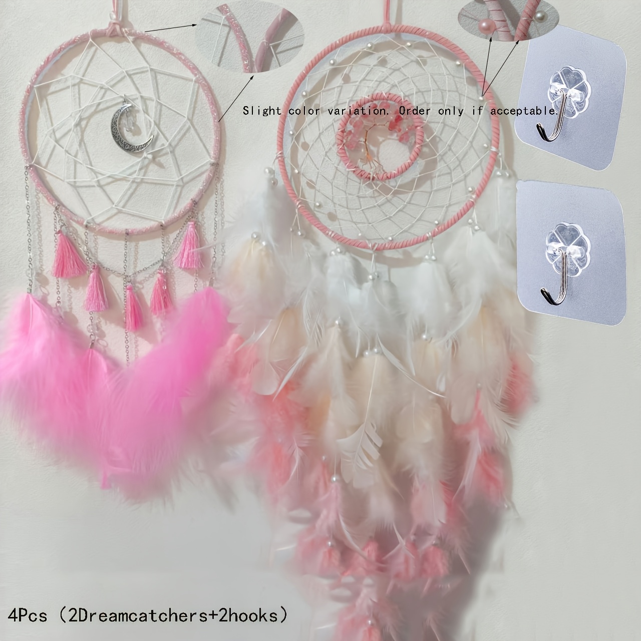 TEMU 2pcs Set Of Pink- Dual Element Hangings, Moon Style And Tree Of , Gradient Pink Tassel And Bead Fringe, Warm Decor, Suitable For Bedroom,