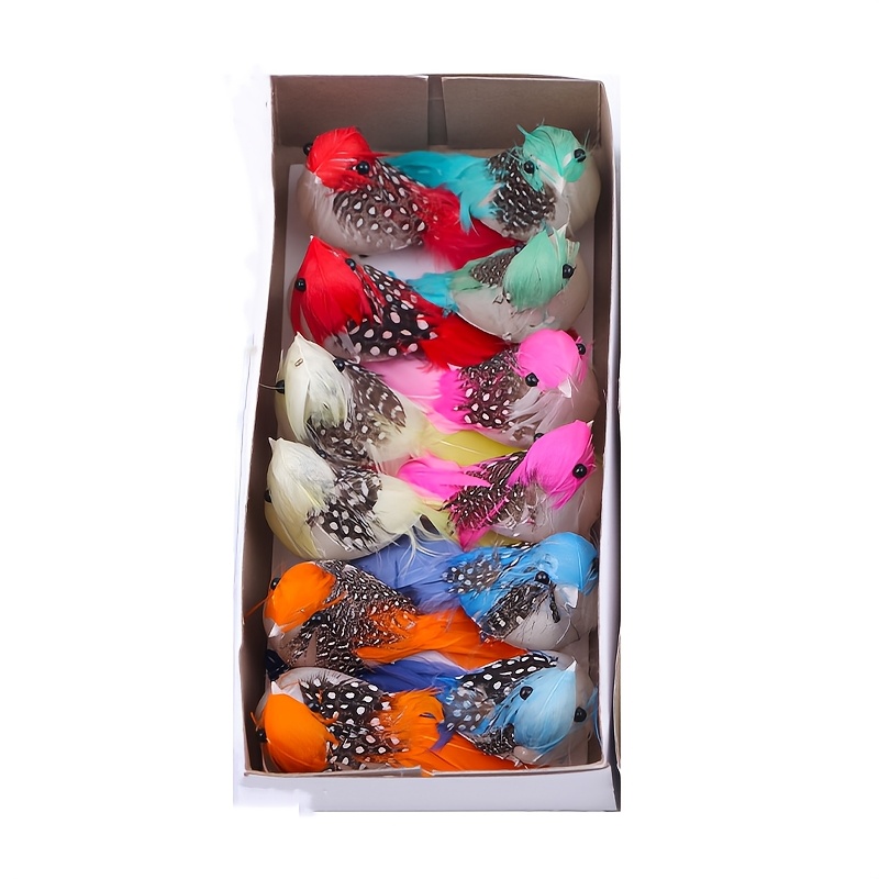 TEMU 12pcs Artificial Simulation Foam Bird Sparrow Ornaments Decorative Birds With Artificial Feathers For Christmas Tree Decoration Winter Seasonal Festival Decor