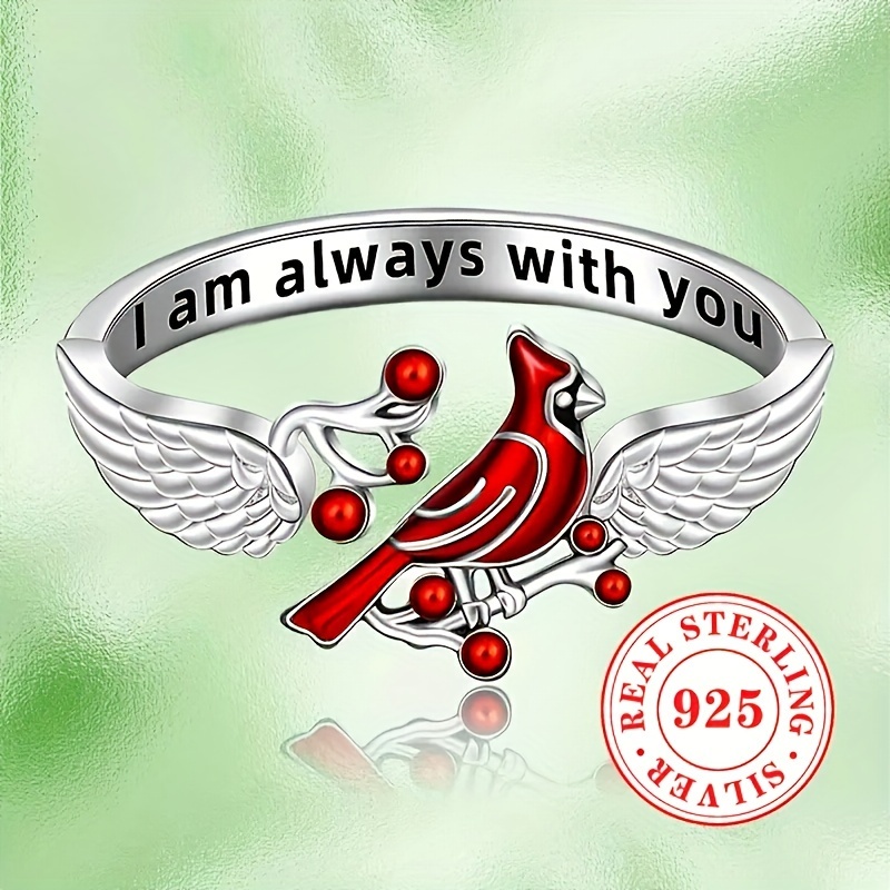 

1 Ladies Ring 2.5g S925 Sterling Silver Engraved Enamel Bird Wings Ring Ladies Open Adjustable Ring Jewelry