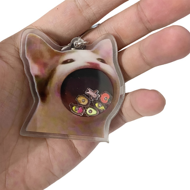

Chic Greedy Cat Meme Keychain - Acrylic Cartoon Animal Charm For Bags & Keys, Perfect Birthday Gift For Women