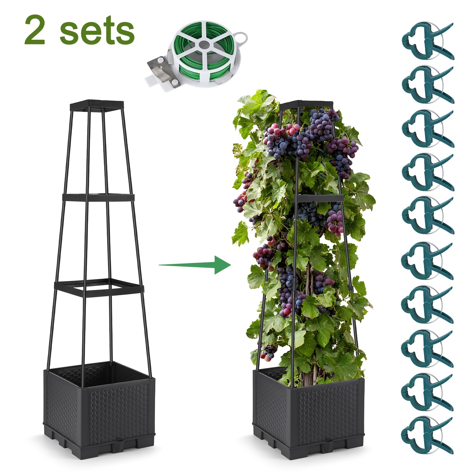 TEMU 2 ensembles de jardinières surélevées et pergolas avec fonction d'irrigation automatique, pots de semis de tomates avec cages de support,