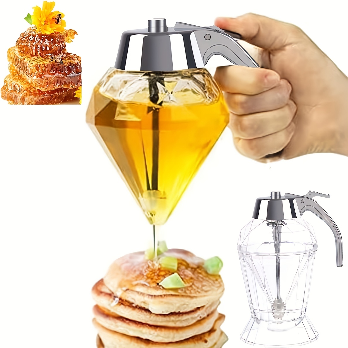 

1pc Novelty Plastic Honey Dispenser Jar With Stand - Diamond-like Design Squeeze Bottle For Syrup, Sauces, Condiments - Multifunctional Kitchen Gadget For Olive Oil, Maple, Chocolate, Milk