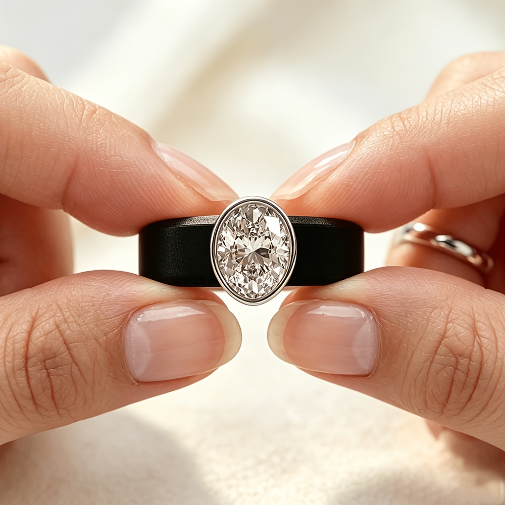 Elegant Oval Black Simulated Silicone Ring for Daily Wear