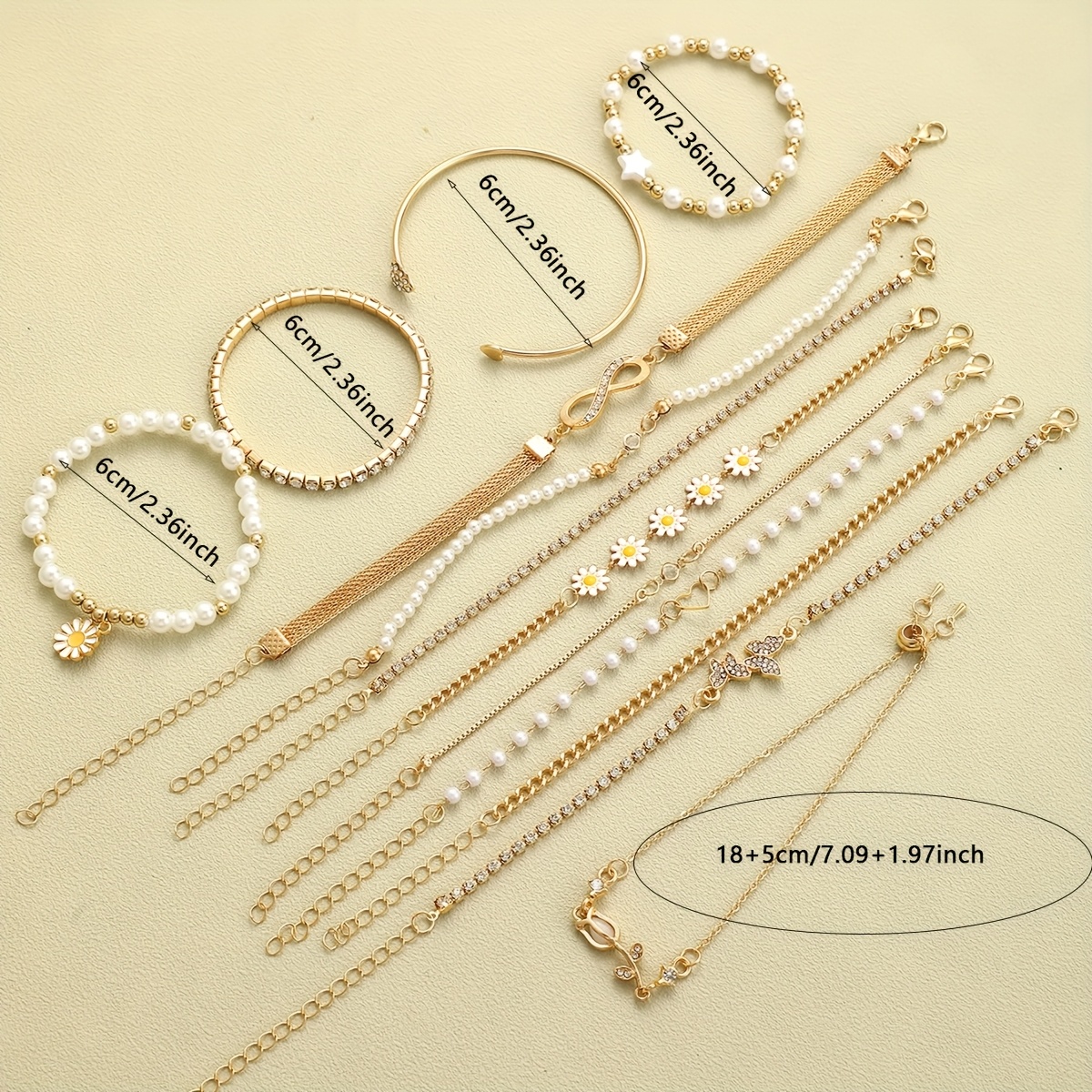 13pcs Multi-Layer Stackable Floral and Rhinestone Bracelet Set