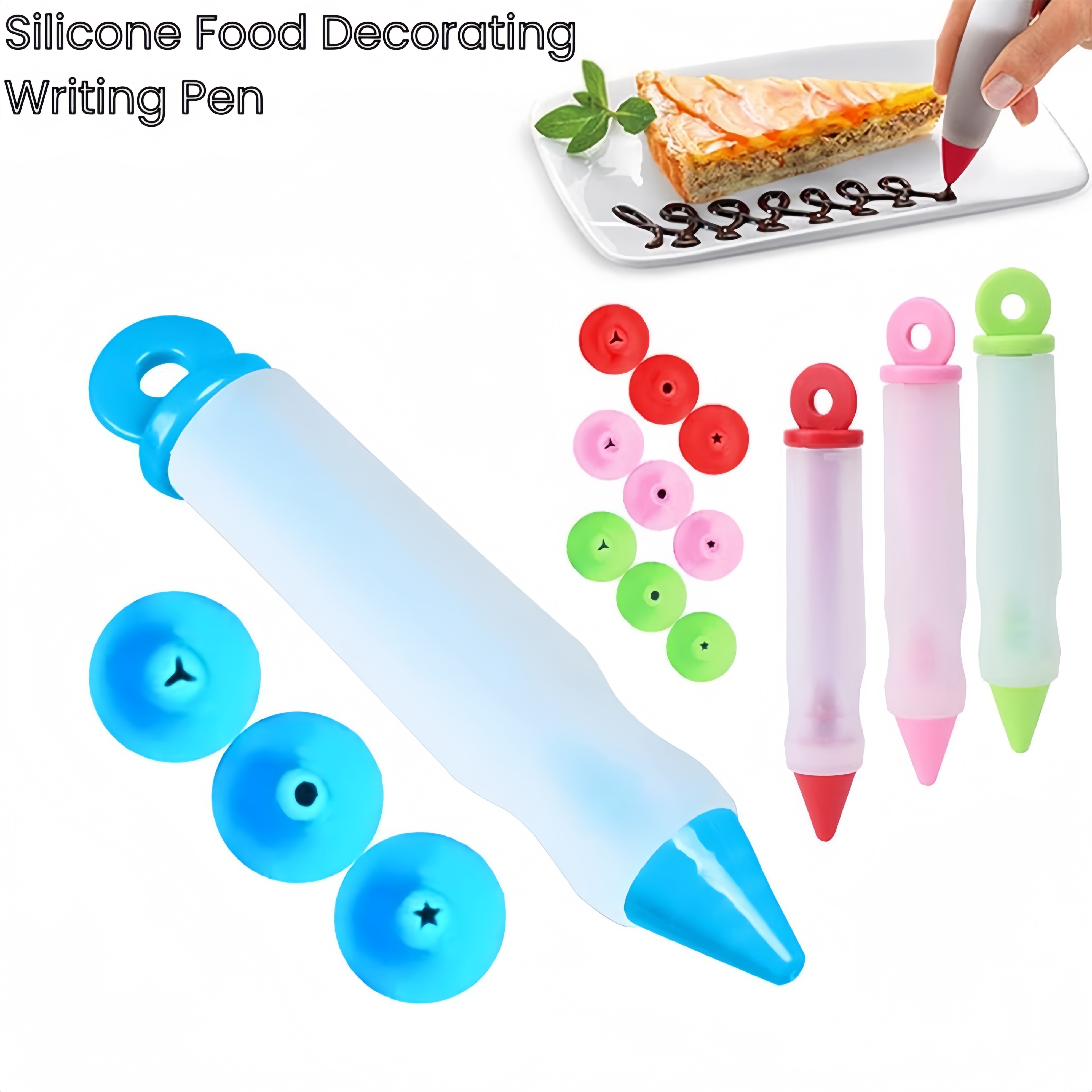 

4pcs Silicone Food Writing Pen Cake Decorating Tool, Chocolate Cake Ice Cream Decoration Tool With Icing Piping Pastry Nozzles For Bakery Kitchen,