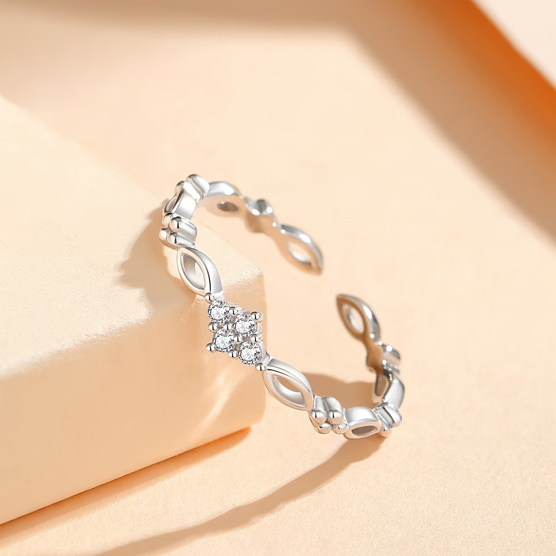 Boho Infinity Knot Open Ring CZ Stones Adjustable Unisex Jewelry