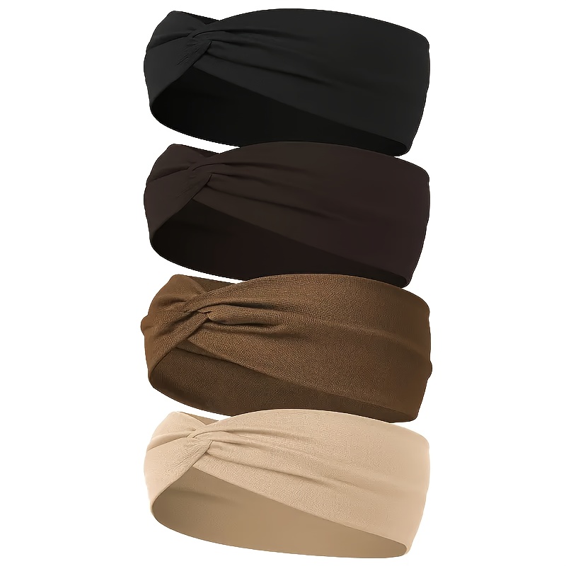 4pcs Women's Wide Soft Hairbands - Bohemian Knotting Anti-Slip Elastic Headbands with Knot Design, Wide Fitness & Everyday Headbands Suitable for Yoga, Running, Sports - Soft Breathable Hair Accessories (4pcs)