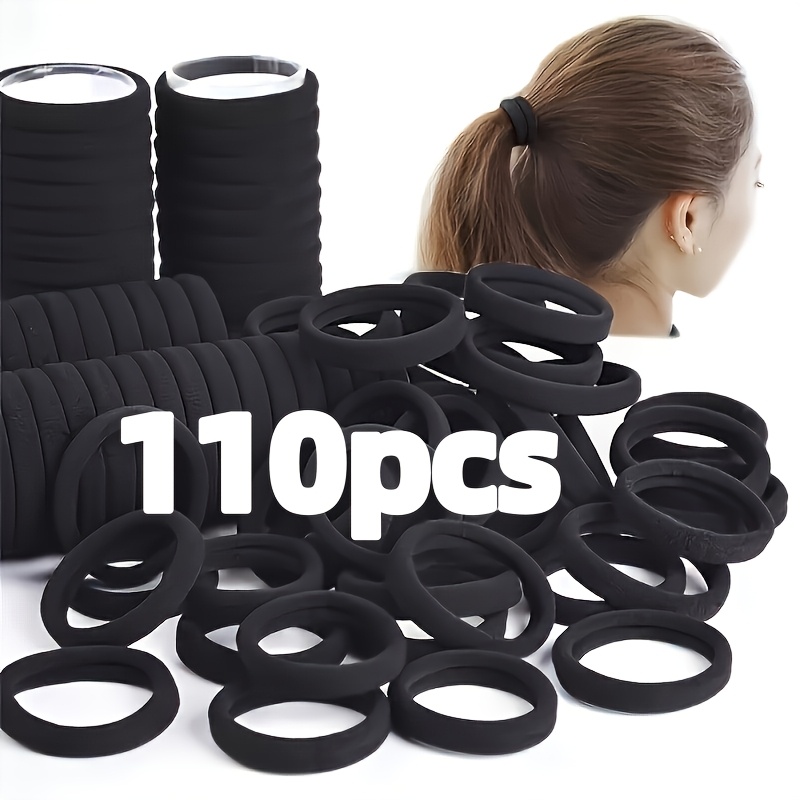 TEMU 110pcs Anneau Cheveux Ultime Super Élastique Corde Cheveux Durable Noir Queue de Cheval Anneau Cheveux Caoutchouc Souple Bande Cheveux Femmes