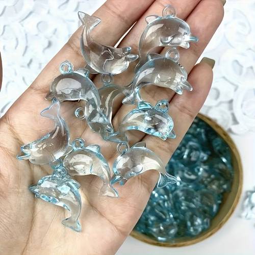 60pcs random mix fashion dolphin acrylic beads 3d transparent blue and clear gemstone charms with hole suitable for jewelry keychains and creative handmade material a good gift for
