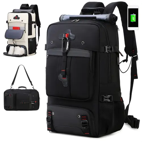 mens hiking backpack 17 3 inch laptop bag large capacity camping luggage bag convertible shoulder bag with shoe compartment on shoulders
