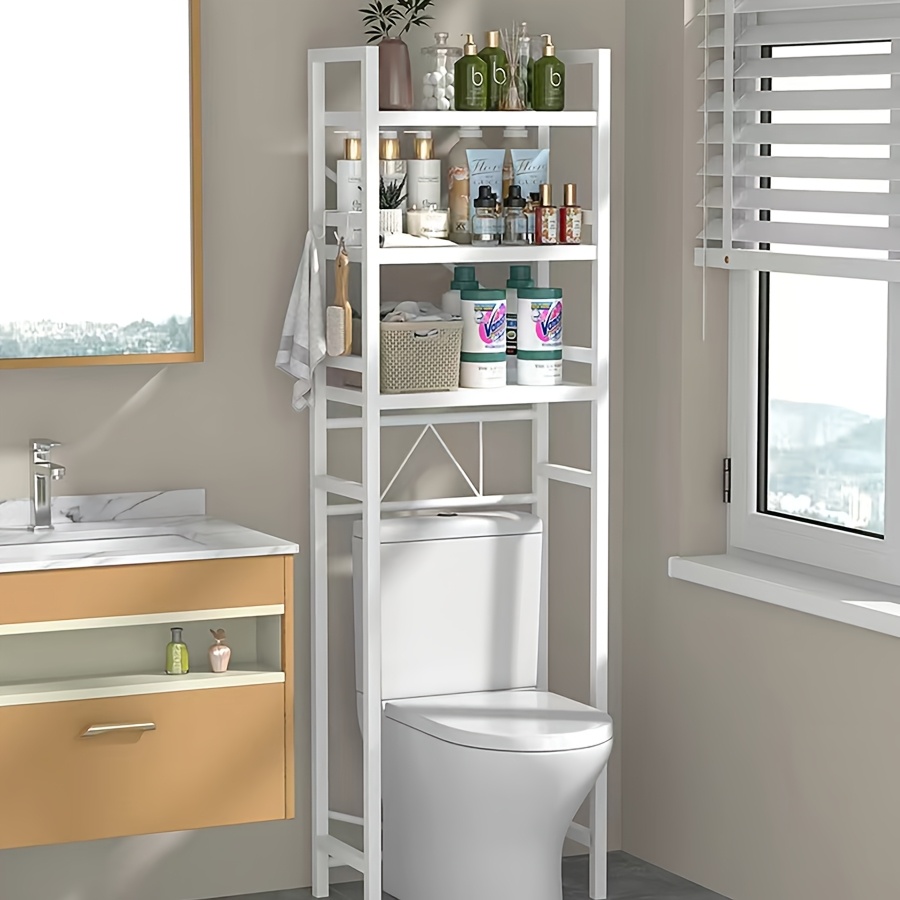 TEMU Étagère de toilettes à 3 niveaux, disponible et blanc, étagères de salle de bain en métal encombrantes, étagère au-dessus de la toilette avec