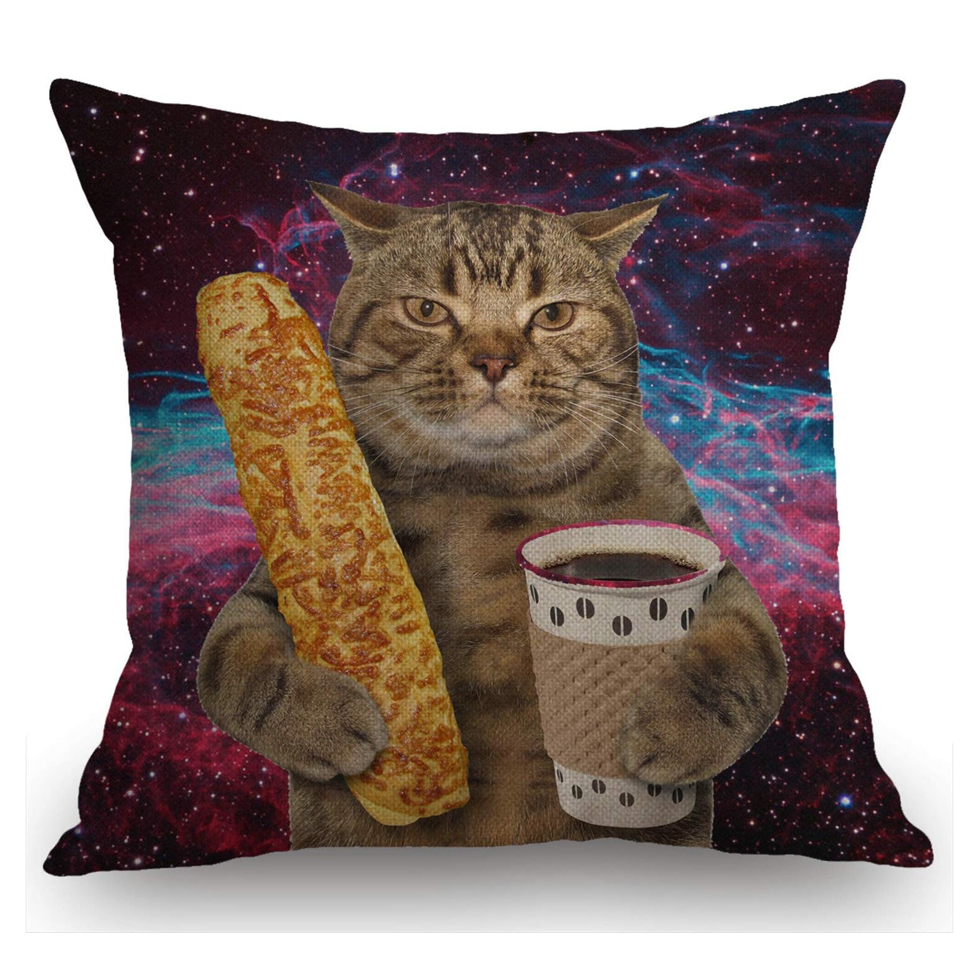 

Contemporary Funny Galaxy Cat Linen Throw Pillow Cover, Decorative Cushion Case With Zipper For Home Sofa Decor, Machine Washable, Single Sided Print - 1pc